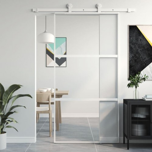 Skydedør 102,5×205 cm - hærdet glas og hvidt aluminium