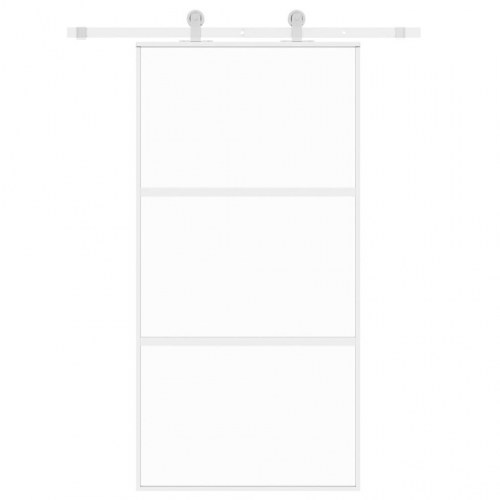 Skydedør 102,5×205 cm - hærdet glas og hvidt aluminium