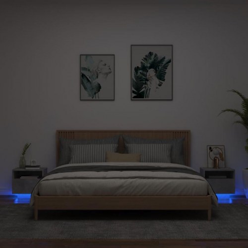 Sengeborde med LED-lys - 2 stk., betongrå, 40 x 39 x 37 cm