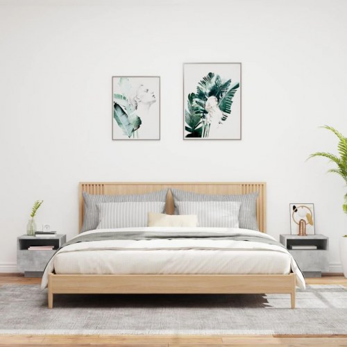 Sengeborde med LED-lys - 2 stk., betongrå, 40 x 39 x 37 cm