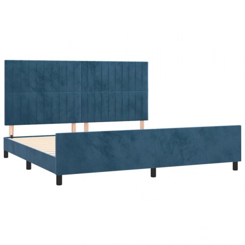 Sengeramme i fløjl med sengegavl - mørkeblå 200 × 200 cm