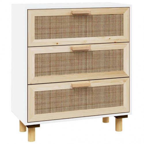 Skænk 60x30x70 cm massivt fyrretræ og naturlig rattan hvid