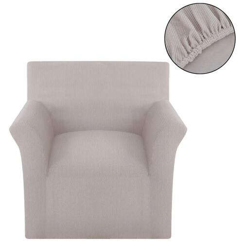 Sofaovertræk, stræk, beige, ribstrikket polyesterstof