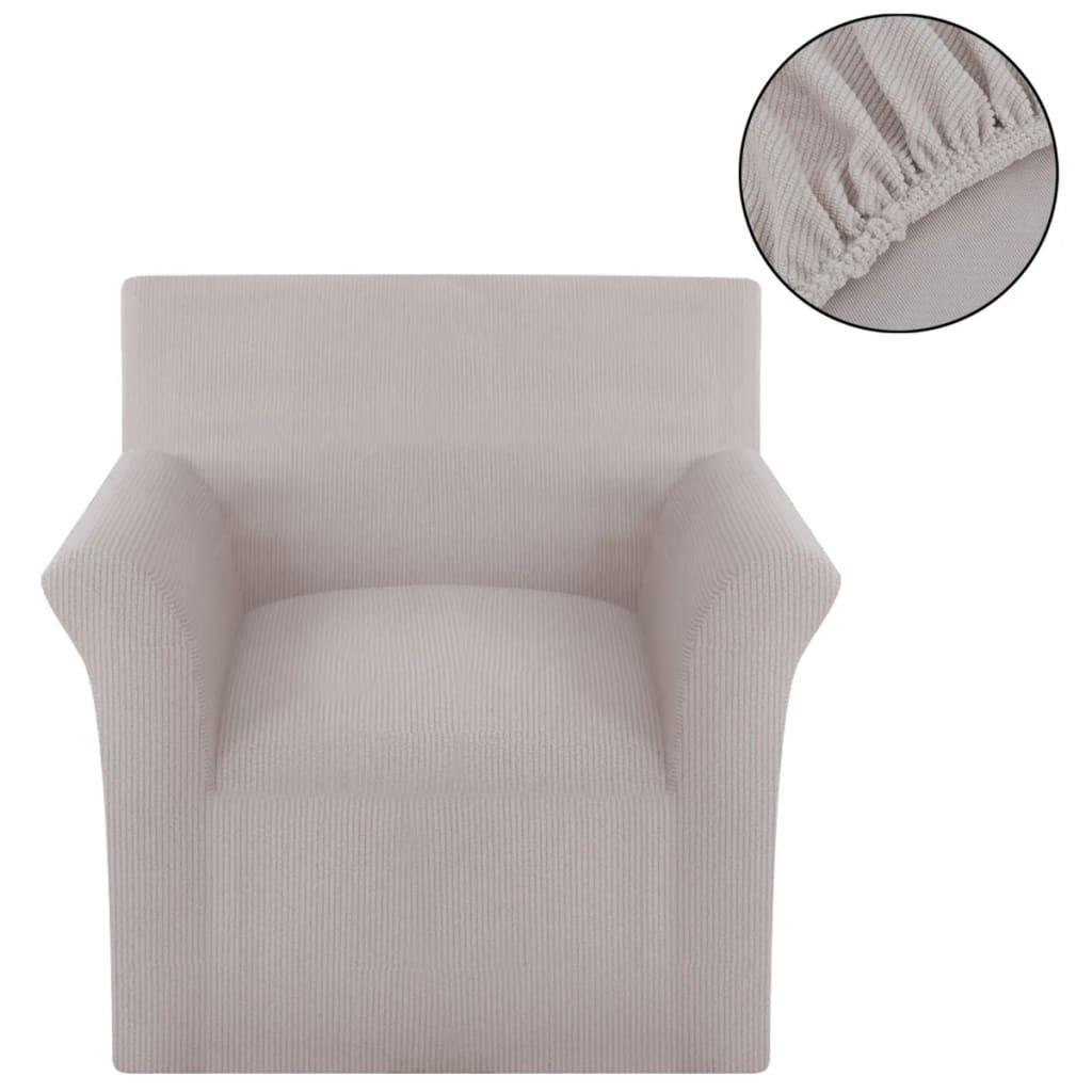 Sofaovertræk, stræk, beige, ribstrikket polyesterstof