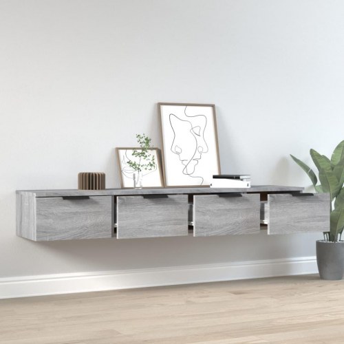 Vægskabe 2 stk. 68x30x20 cm konstrueret træ grå sonoma-eg