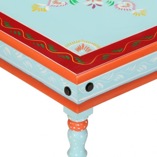 Sofabord håndmålet massivt mangotræ blå