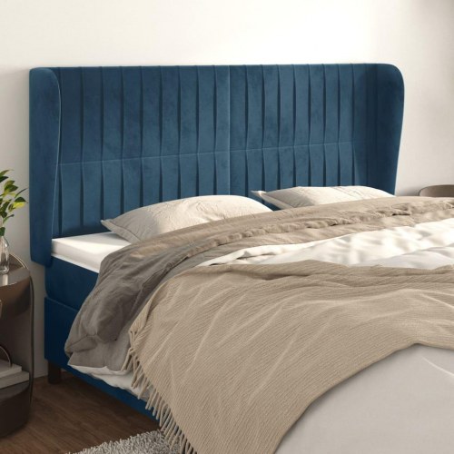 Sengegavl med kanter 203 x 23 x 118/128 cm fløjl - mørkeblå