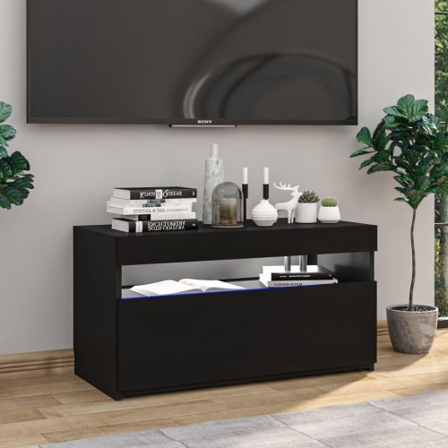 Tv-skab med LED-lys 75x35x40 cm sort højglans