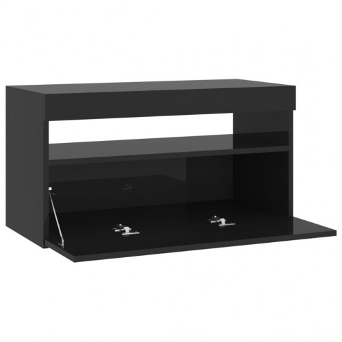 Tv-skab med LED-lys 75x35x40 cm sort højglans