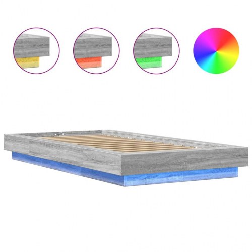 Sengeramme med LED-lys 75 x 190 cm - grå sonoma-eg