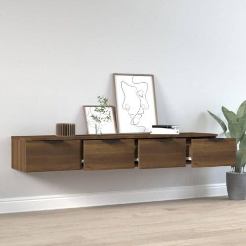Vægskabe 2 stk. 68x30x20 cm konstrueret træ brun egetræsfarve