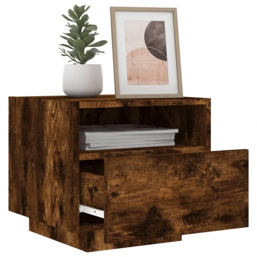Sengeborde med LED-lys 2 stk. 40 x 39 x 37 cm - røget egetræ