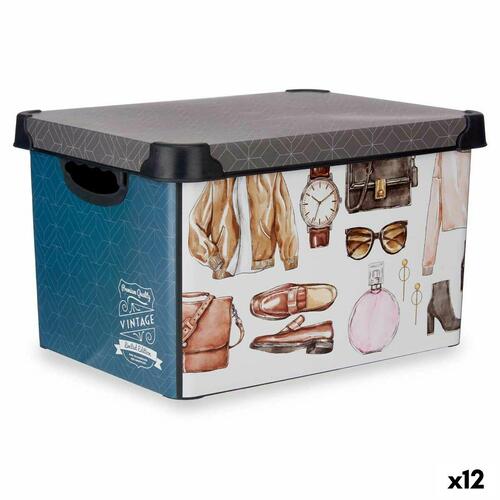 Opbevaringsboks Vintage Med håndtag Plastik Vintage 22 L (30 x 23,5 x 40 cm) (12 enheder)