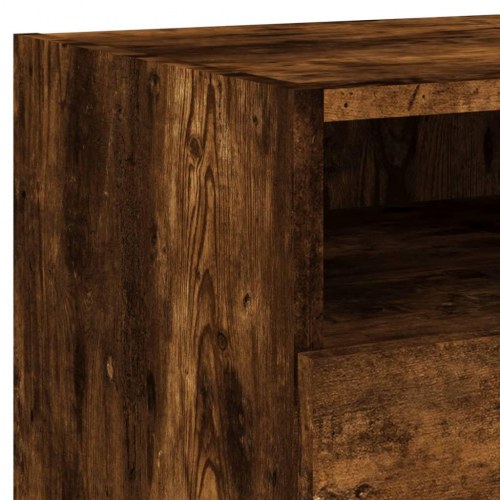 Sengeborde med LED-lys 2 stk. 40 x 39 x 37 cm - røget egetræ