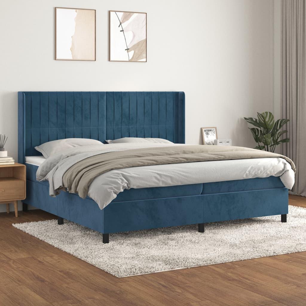 Kontinentalseng med madras 200x200 cm fløjl mørkeblå