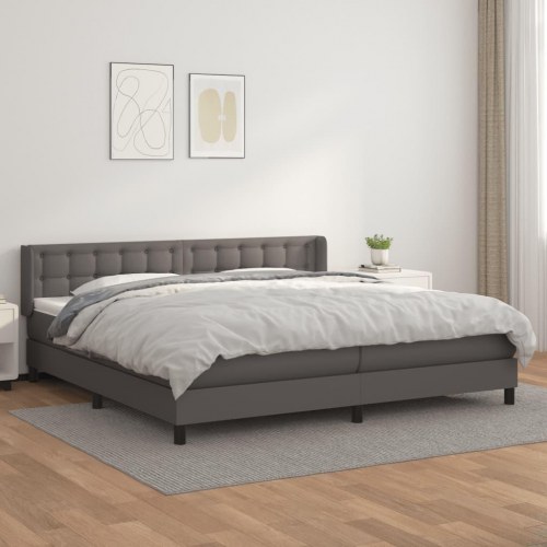 Kontinentalseng med madras 200×200 cm i kunstlæder - grå