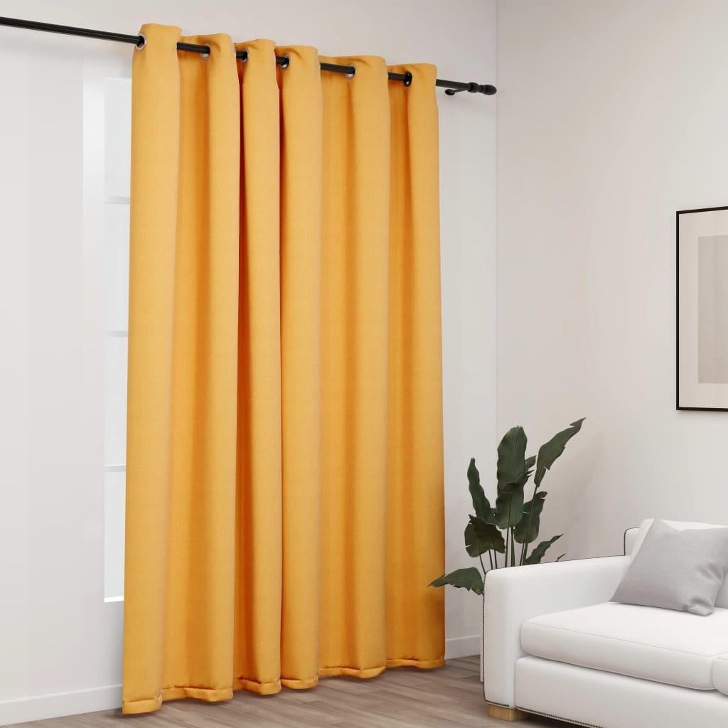 Mørklægningsgardin med øjer 290x245 cm hør-look gul