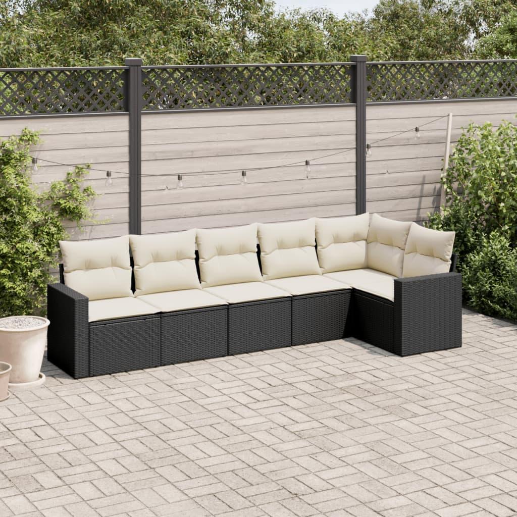 Sofasæt til haven i polyrattan - 6 dele med hynder, sort