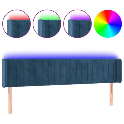 Sengegavl med LED-lys i fløjl - mørkeblå, 203 x 16 x 78/88 cm