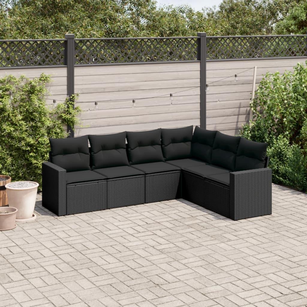 Sofasæt til haven i polyrattan - 6 dele med hynder, sort