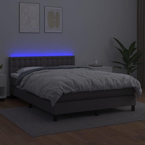 Kontinentalseng med LED-lys 140×200 cm - kunstlæder, grå