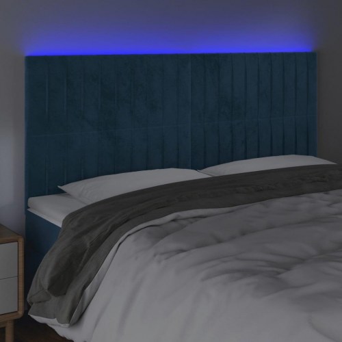 Sengegavl med LED-lys 200 x 5 x 118/128 cm fløjl - mørkeblå