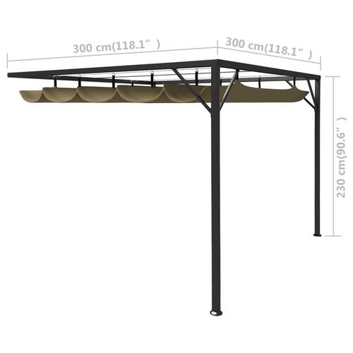 Vægpavillon med tilbagetrækkeligt tag 3x3 m 180 g/m² gråbrun