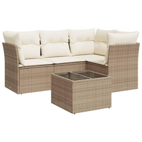 Sofasæt til haven 5 dele med hynder og glasbord i polyrattan beige