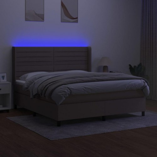 Kontinentalseng med LED-lys 180×200 cm - stof, gråbrun