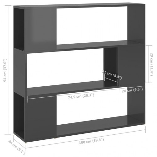 Bogskab/rumdeler 100x24x94 cm konstrueret træ grå højglans