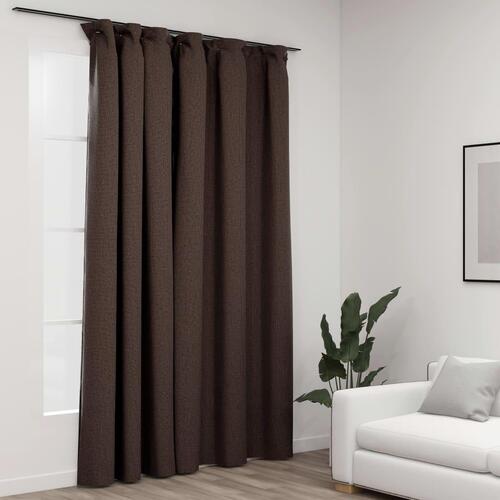 Mørklægningsgardin med kroge hør-look 290x245 cm gråbrun