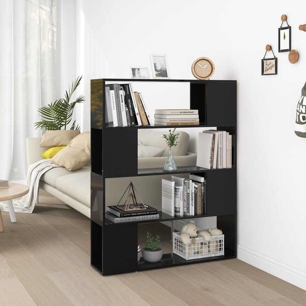 Bogskab/rumdeler 100x24x124 cm konstrueret træ sort højglans