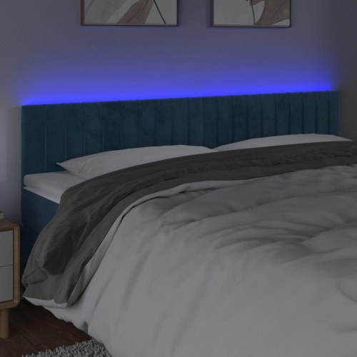 Sengegavl med LED-lys 200 x 5 x 78/88 cm - mørkeblå fløjl