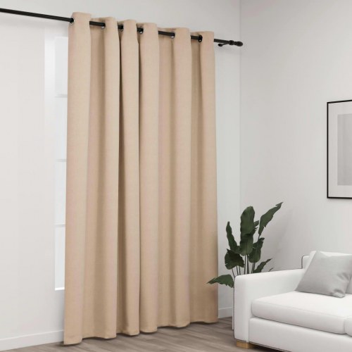 Mørklægningsgardin med øjer 290×245 cm i hør-look - beige