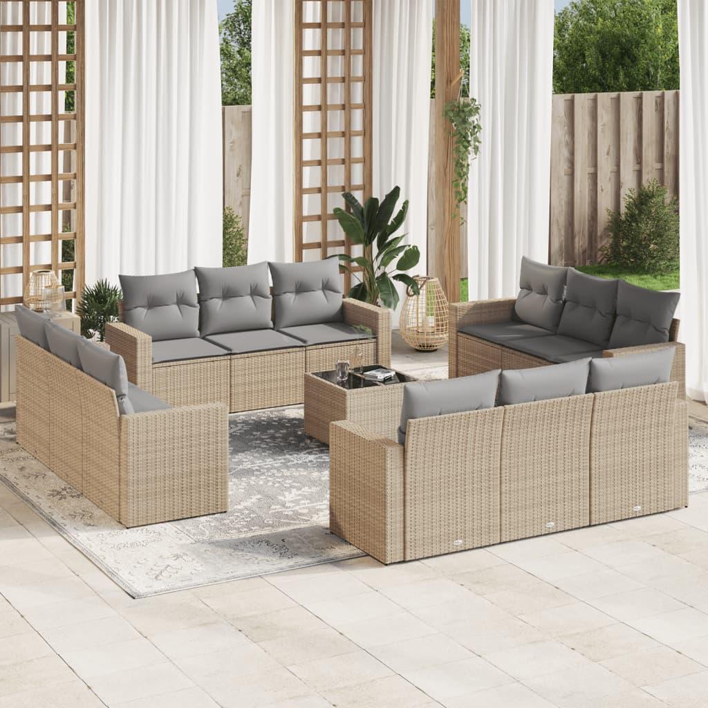 Sofasæt Til Haven 12 Dele Med Hynder Polyrattan - beige og grå / Med bord