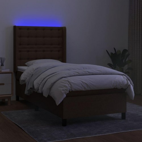 Kontinentalseng med LED-lys 90×200 cm - stof, mørkebrun