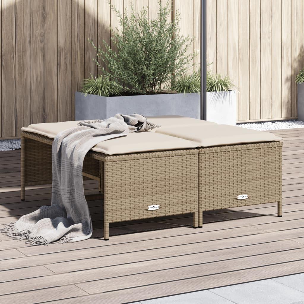 Haveskamler 4 stk. med hynder polyrattan beige billede