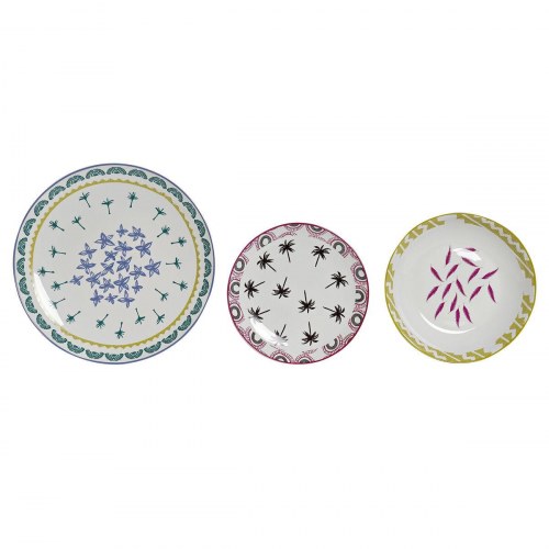 Spisestel i porcelæn - 18 dele, blå/multifarvet (kolonistil)
