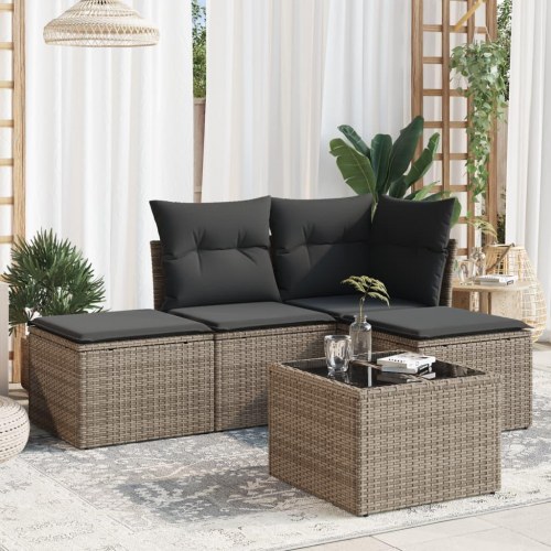 Sofasæt i polyrattan - 5 dele med hynder, grå