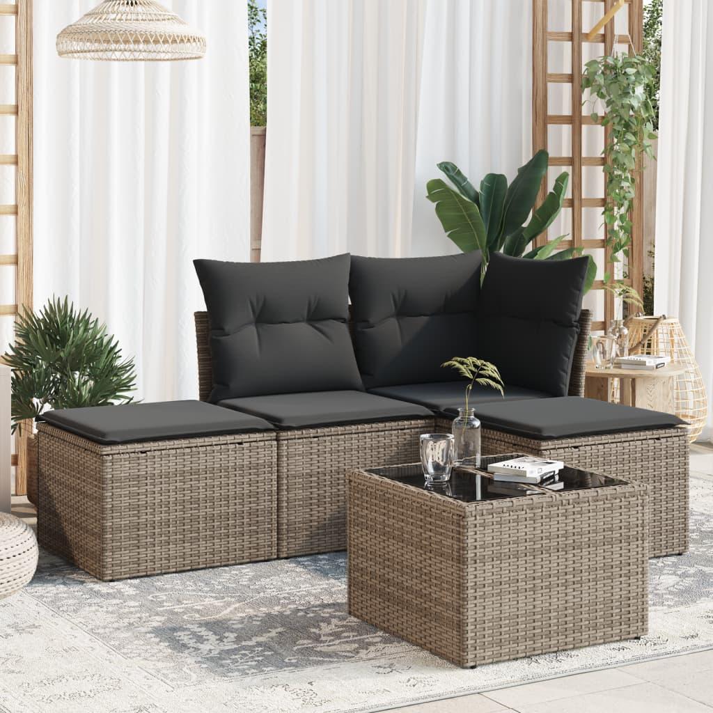 Sofasæt 5 Dele Med Hynder Polyrattan - Grå / Med bord