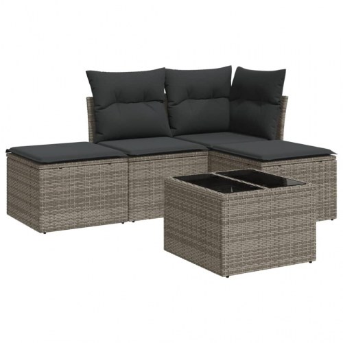 Sofasæt i polyrattan - 5 dele med hynder, grå