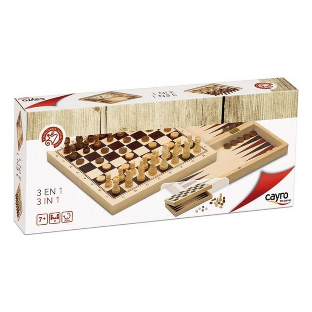 Sæt Brætsil Cayro 648 Træ Skak Backgamon Dam