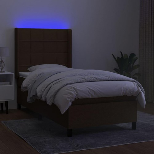 Kontinentalseng med LED-lys 90×200 cm - stof, mørkebrun