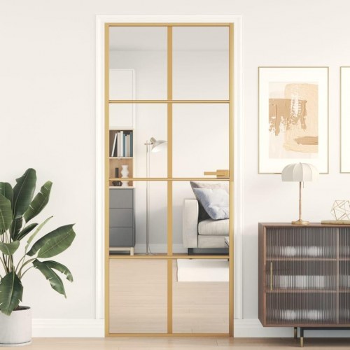 Indvendig glasdør 83 × 201,5 cm - hærdet glas og aluminiumsramme, guldfarvet