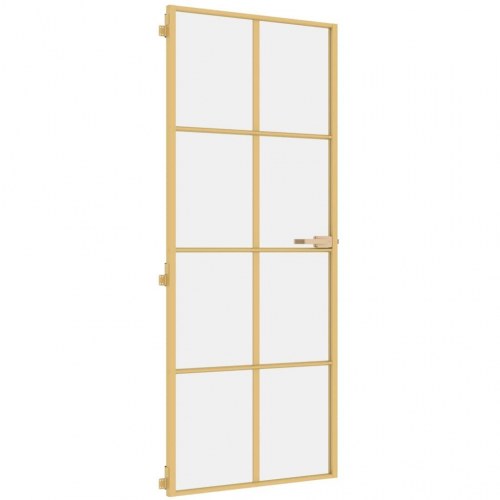 Indvendig glasdør 83 × 201,5 cm - hærdet glas og aluminiumsramme, guldfarvet