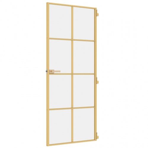 Indvendig glasdør 83 × 201,5 cm - hærdet glas og aluminiumsramme, guldfarvet