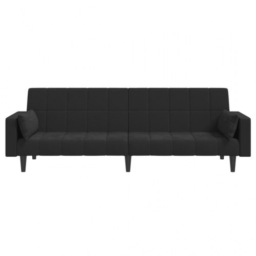 2-personers sovesofa med 2 puder - sort fløjl