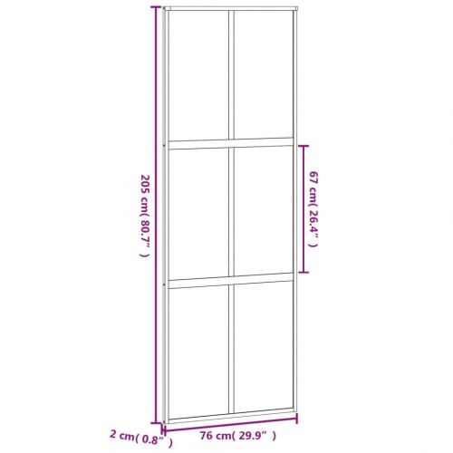 Skydedør 76×205 cm i hærdet glas og sort aluminium - mat