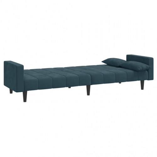 2-personers sovesofa i fløjl med 2 puder - blå