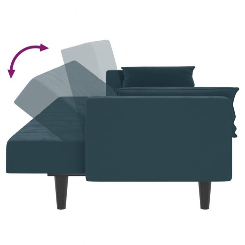 2-personers sovesofa i fløjl med 2 puder - blå
